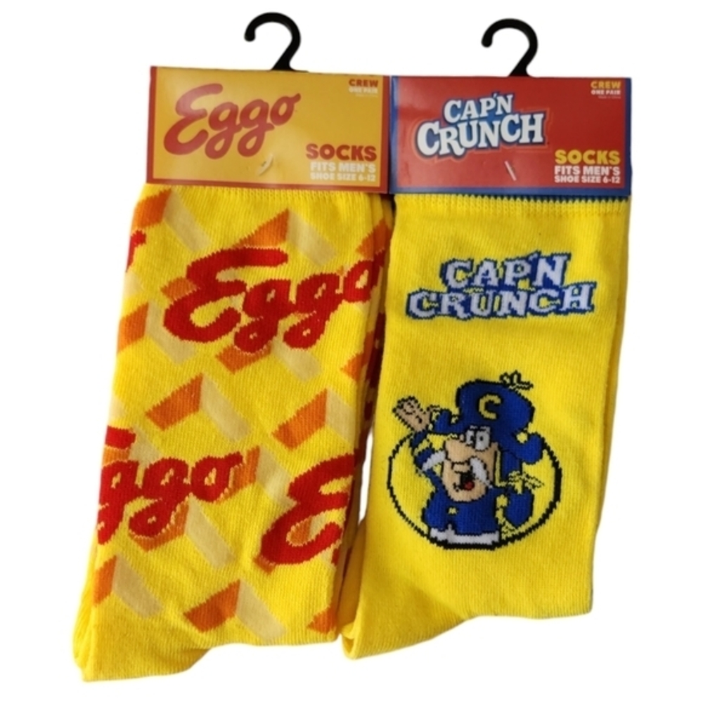 Men's Novelty Crew Socks Eggo‎ Waffles and Captain Crunch Size 6-12
